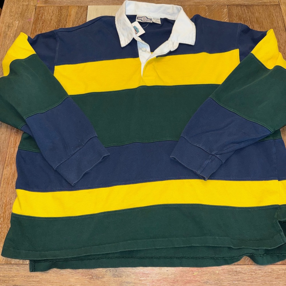 Gulf Traders Rugby Shirt Mens XXL Multi Color Striped Long Sleeve Cotton Polo